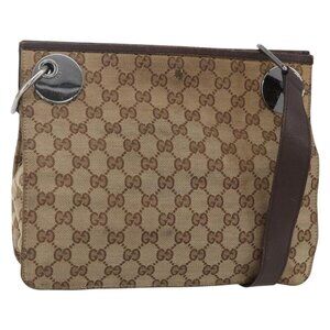 Authentic GUCCI GG Canvas Shoulder Bag Beige Silver 120841